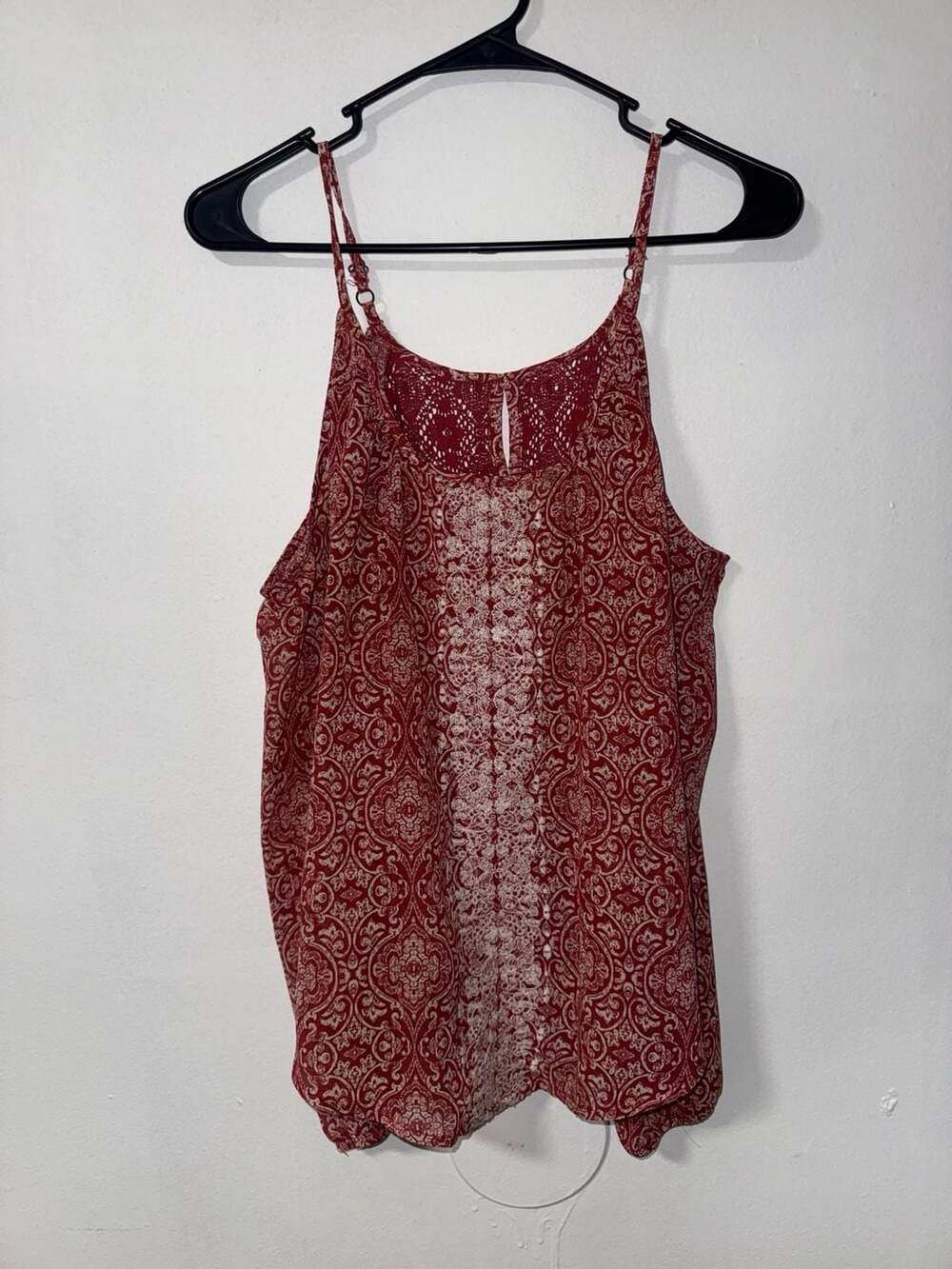 Jolt Red White Paisley Print Lace Back Tank Top Size XS